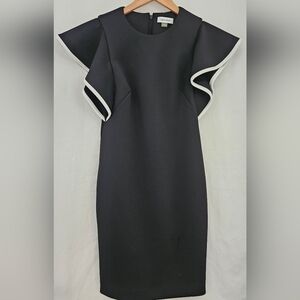 Calvin Klein Black Midi Dress with White Trim